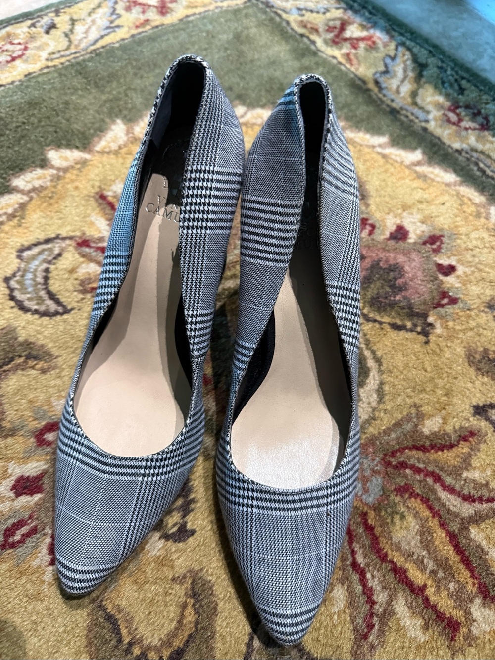 Vince Camuto Black and White Plaid Pointed-Toe Pumps